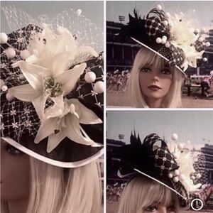 Black and Cream Floral Feather Fascinator Hat for Women